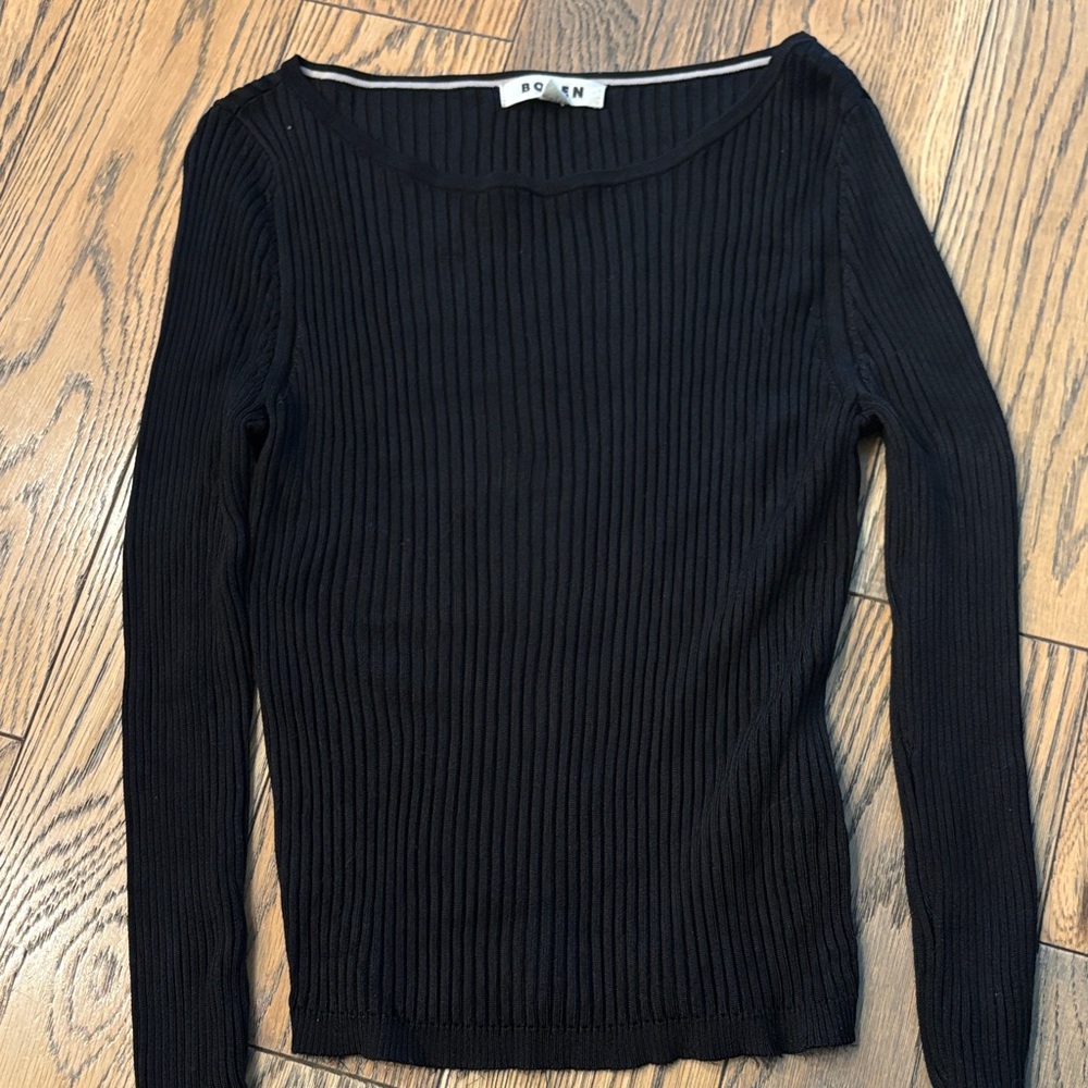 Boden Black Ribbed Knit Top